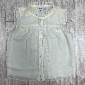 HIGHLINE COLLECTIVE M Cream Sleeveless Blouse with Ruffle Details